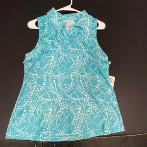NWT X by GOTTEX Aqua Drop Ruffle Sleeveless‎ Golf Tennis Polo Shirt Size S.NEW